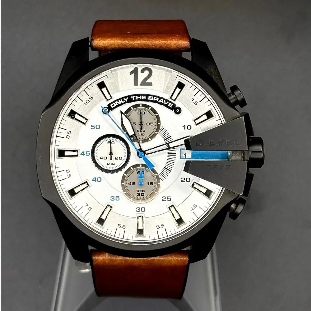 Diesel Mega Chief DZ4280 Iridescent Chronograph Tan Leather 51mm Watch